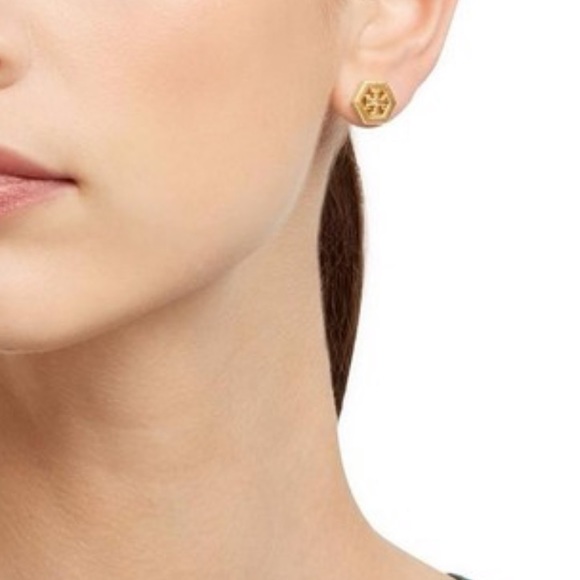 Tory Burch Rose Gold Hexagon Stud Earrings - Picture 4 of 6